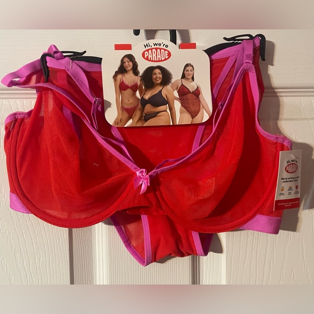 Parade Red Pink Mesh Underwire Bra & Panty Set NWT Size S+ PR132W - Picture 3 of 8
